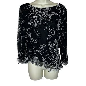 JKARA Black Beaded Vintage 80’s Beaded Evening Top Blouse